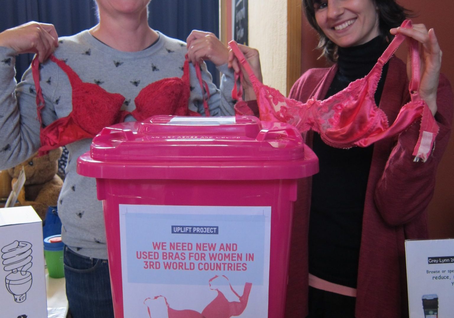 Project uplift pink bin Lynn Green and Nadine Wakim